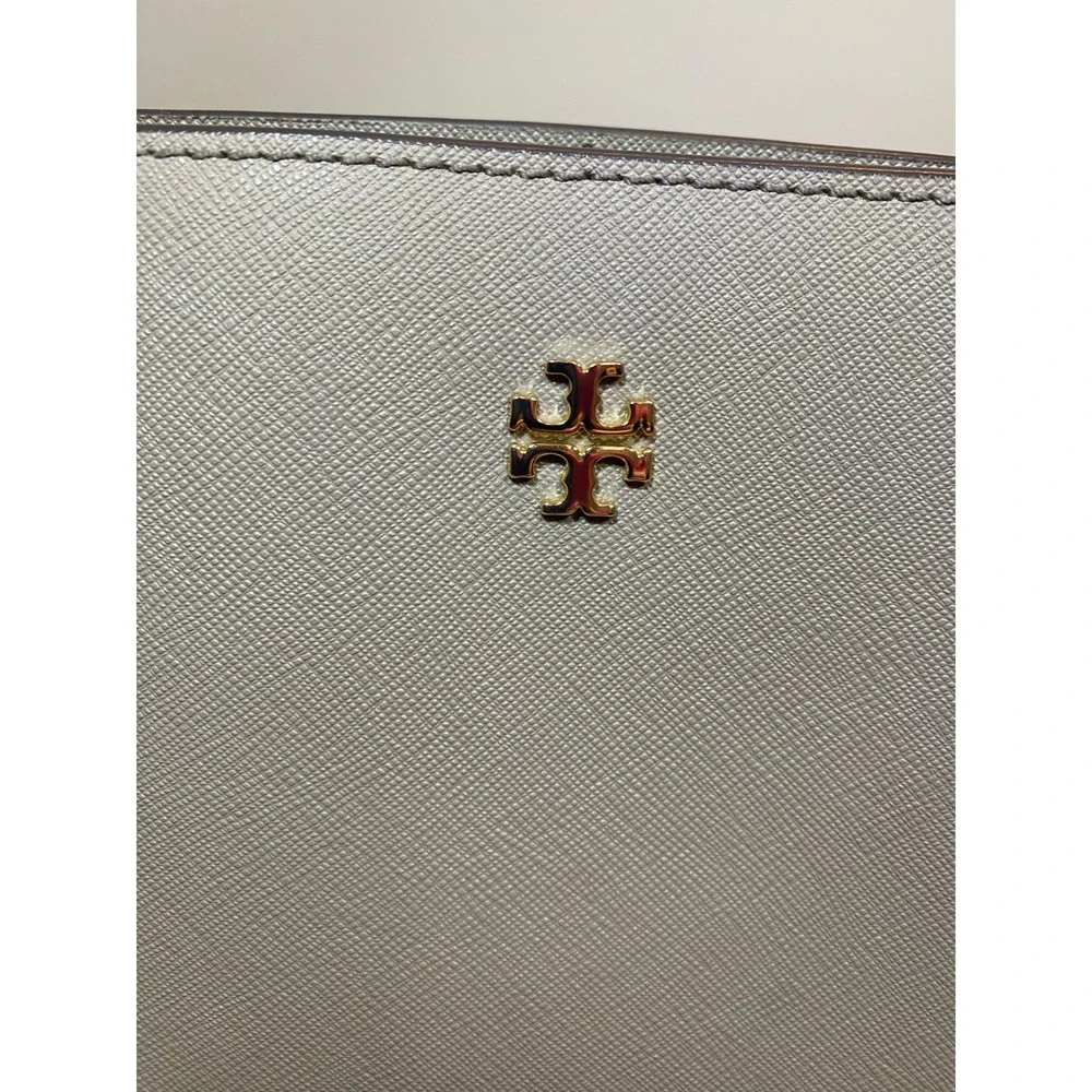 Tory Burch Emerson Large Zip Tote Gray Saffiano Leather Laptop Work Bag